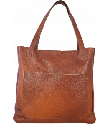 Torebka Damska Skórzana Shopper Skóra Naturalna Vera Pelle Premium KASZTAN