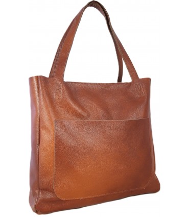 Torebka Damska Skórzana Shopper Skóra Naturalna Vera Pelle Premium KASZTAN