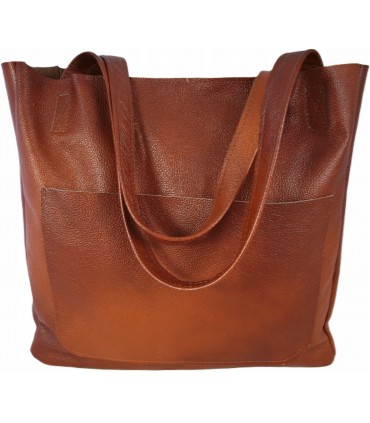 Torebka Damska Skórzana Shopper Skóra Naturalna Vera Pelle Premium KASZTAN