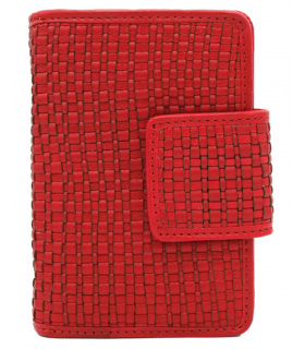 Skórzany Portfel Vintage czerwony SKÓRA NATURALNA Pleciona skóra