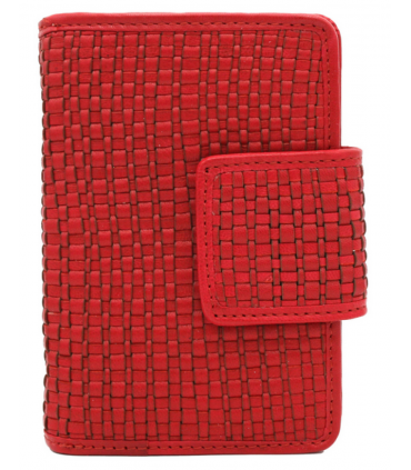 Skórzany Portfel Vintage czerwony SKÓRA NATURALNA Pleciona skóra