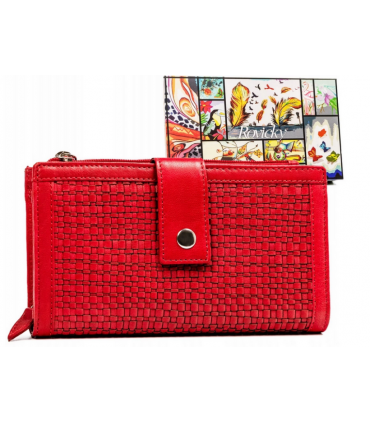 Skórzany Portfel Vintage czerwony SKÓRA NATURALNA Pleciona skóra