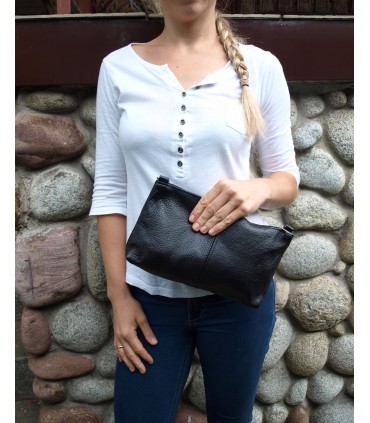 Skórzana  Torebka Worek Listonoszka 2w1 z kosmetyczką CZEKOLADA