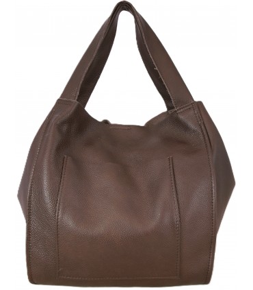 Skórzana  Torebka Worek Listonoszka 2w1 z kosmetyczką CZEKOLADA