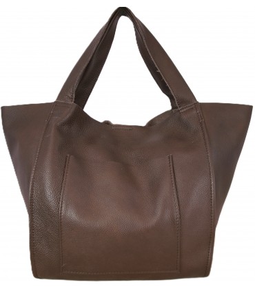 Skórzana  Torebka Worek Listonoszka 2w1 z kosmetyczką CZEKOLADA