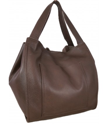 Skórzana  Torebka Worek Listonoszka 2w1 z kosmetyczką CZEKOLADA