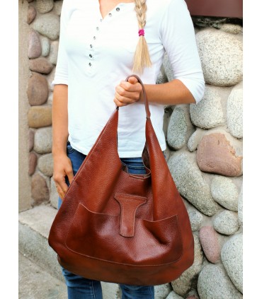 copy of Cognac leather handbag, leather bag, soft leather