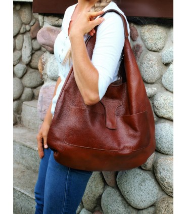 copy of Cognac leather handbag, leather bag, soft leather