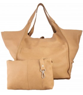 copy of Leather tote Bag, Leather cognac oversized handbag, 2-in-1 model with a cosmetic bag