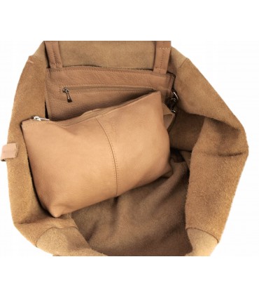 copy of Leather tote Bag, Leather cognac oversized handbag, 2-in-1 model with a cosmetic bag