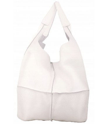 Torebka Skórzana Worek SHOPPER SKÓRA NATURALNA PREMIUM Model 2w1 z kosmetyczką BIAŁA