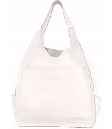 Torebka Skórzana Worek SHOPPER SKÓRA NATURALNA PREMIUM Model 2w1 z kosmetyczką BIAŁA
