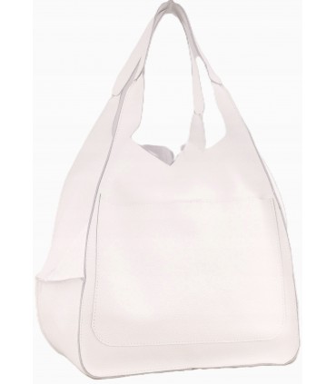 Torebka Skórzana Worek SHOPPER SKÓRA NATURALNA PREMIUM Model 2w1 z kosmetyczką BIAŁA