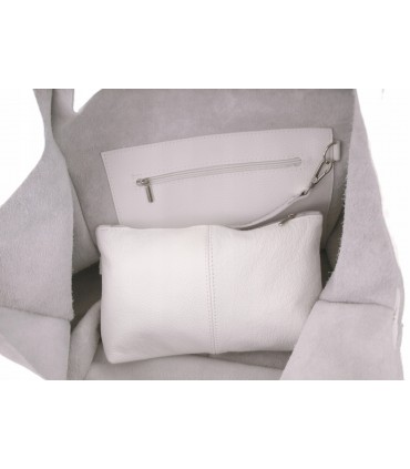 Torebka Skórzana Worek SHOPPER SKÓRA NATURALNA PREMIUM Model 2w1 z kosmetyczką BIAŁA