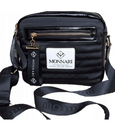 Monnari Torebka Listonoszka Czarna z białymi dodatkami ortalion