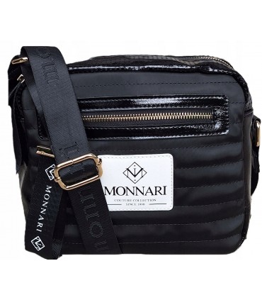 Monnari Torebka Listonoszka Czarna z białymi dodatkami ortalion