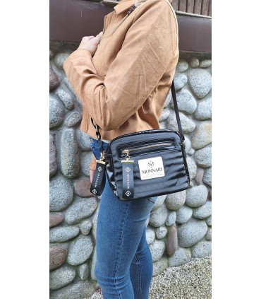 Monnari Torebka Listonoszka Czarna z białymi dodatkami ortalion