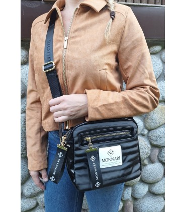 Monnari Torebka Listonoszka Czarna z białymi dodatkami ortalion