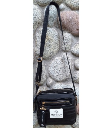 Monnari Torebka Listonoszka Czarna z białymi dodatkami ortalion
