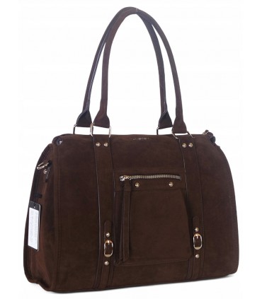 Flora & Co Przepiękny Kuferek  eko ZAMSZ CZEKOLADOWY z dodatkowym paskiem