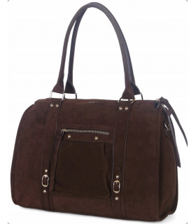 Flora & Co Przepiękny Kuferek  eko ZAMSZ CZEKOLADOWY z dodatkowym paskiem