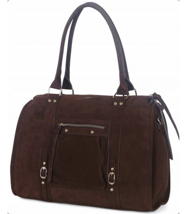 Flora & Co Przepiękny Kuferek  eko ZAMSZ CZEKOLADOWY z dodatkowym paskiem