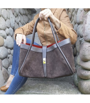 CZEKOLADOWA Skórzana Zamszowa Torebka Włoska SKÓRA NATURALNA Vera Pelle