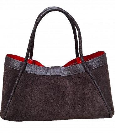 CZEKOLADOWA Skórzana Zamszowa Torebka Włoska SKÓRA NATURALNA Vera Pelle