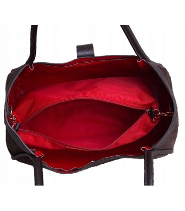 CZEKOLADOWA Skórzana Zamszowa Torebka Włoska SKÓRA NATURALNA Vera Pelle