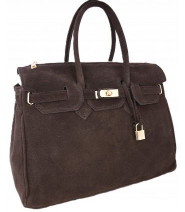 Torebka Włoska CZEKOLADOWA Kuferek SKÓRA ZAMSZ NATURALNY Vera Pelle +pasek