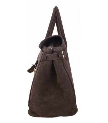 Torebka Włoska CZEKOLADOWA Kuferek SKÓRA ZAMSZ NATURALNY Vera Pelle +pasek