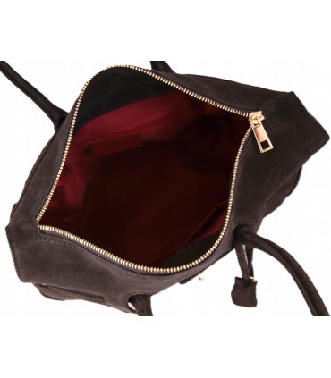 Torebka Włoska CZEKOLADOWA Kuferek SKÓRA ZAMSZ NATURALNY Vera Pelle +pasek