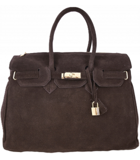 Torebka Włoska CZEKOLADOWA Kuferek SKÓRA ZAMSZ NATURALNY Vera Pelle +pasek