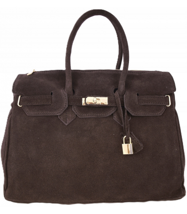 Torebka Włoska CZEKOLADOWA Kuferek SKÓRA ZAMSZ NATURALNY Vera Pelle +pasek