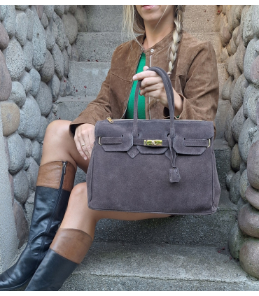 Torebka Włoska CZEKOLADOWA Kuferek SKÓRA ZAMSZ NATURALNY Vera Pelle +pasek