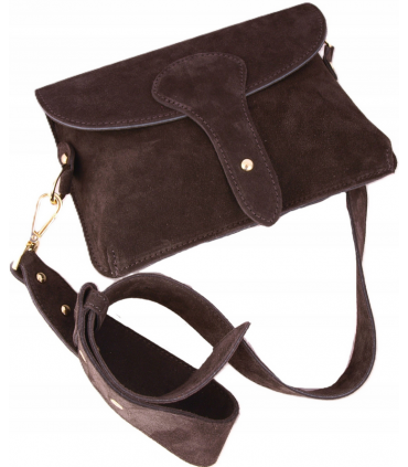Zamszowa Torebka włoska CZEKOLADOWA nerka listonoszka MAXI DUŻA WERSJA