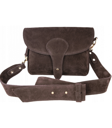 Zamszowa Torebka włoska CZEKOLADOWA nerka listonoszka MAXI DUŻA WERSJA