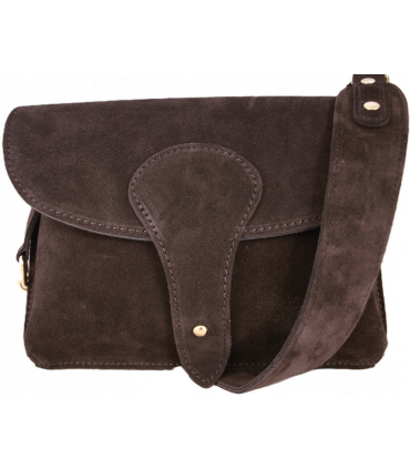 Zamszowa Torebka włoska CZEKOLADOWA nerka listonoszka MAXI DUŻA WERSJA