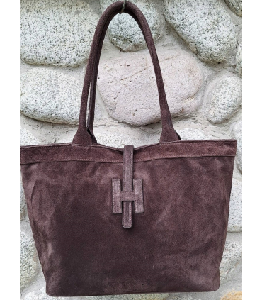 Torebka Włoska CZEKOLADOWA shopper SKÓRA ZAMSZ NATURALNY Vera Pelle+pasek