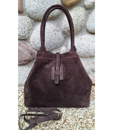 Torebka Włoska CZEKOLADOWA shopper SKÓRA ZAMSZ NATURALNY Vera Pelle+pasek