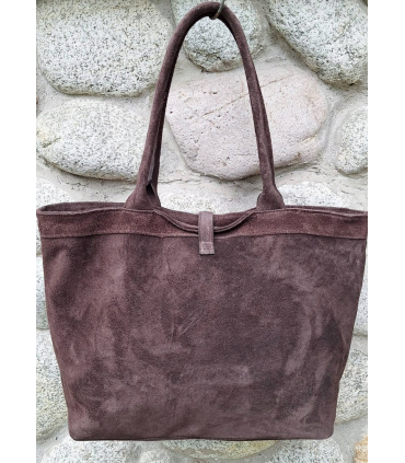 Torebka Włoska CZEKOLADOWA shopper SKÓRA ZAMSZ NATURALNY Vera Pelle+pasek