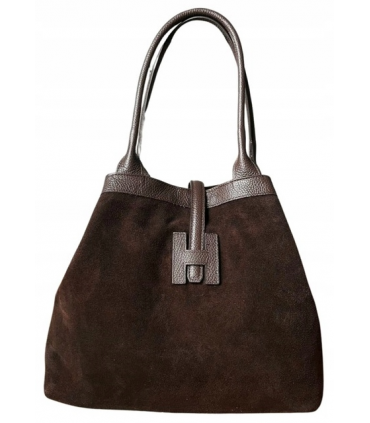 Torebka Włoska CZEKOLADOWA shopper SKÓRA ZAMSZ NATURALNY Vera Pelle+pasek