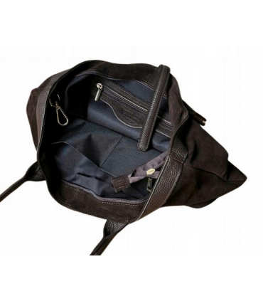 Torebka Włoska CZEKOLADOWA shopper SKÓRA ZAMSZ NATURALNY Vera Pelle+pasek