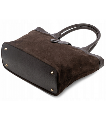 Torebka Włoska CZEKOLADOWA shopper SKÓRA ZAMSZ NATURALNY Vera Pelle+pasek