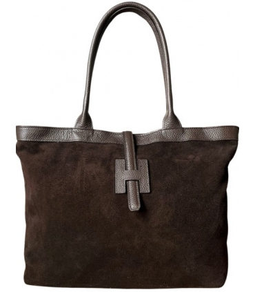 Torebka Włoska CZEKOLADOWA shopper SKÓRA ZAMSZ NATURALNY Vera Pelle+pasek