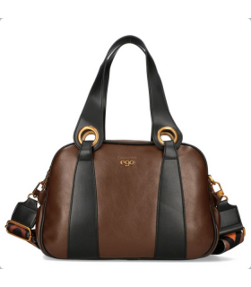 Ego torebka Kuferek DWUKOMOROWA Eko SKÓRA 2 paski CZEKOLADOWA