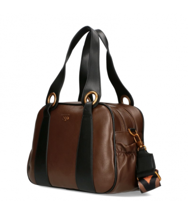 Ego torebka Kuferek DWUKOMOROWA Eko SKÓRA 2 paski CZEKOLADOWA