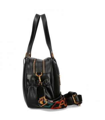 Ego torebka Kuferek DWUKOMOROWA Eko SKÓRA 2 paski CZARNA