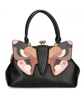 Ego Torebka Kuferek DWUSTRONNY z motylem na bigiel 2 paski Eko Skóra  MOKKA