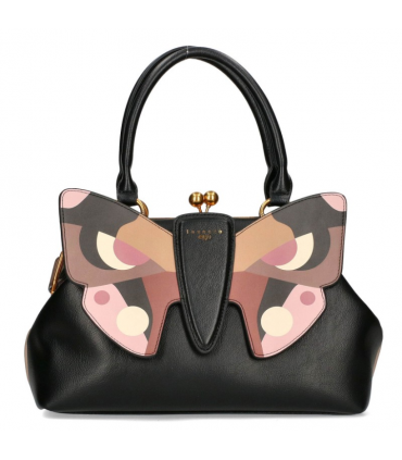 Ego Torebka Kuferek DWUSTRONNY z motylem na bigiel 2 paski Eko Skóra  MOKKA